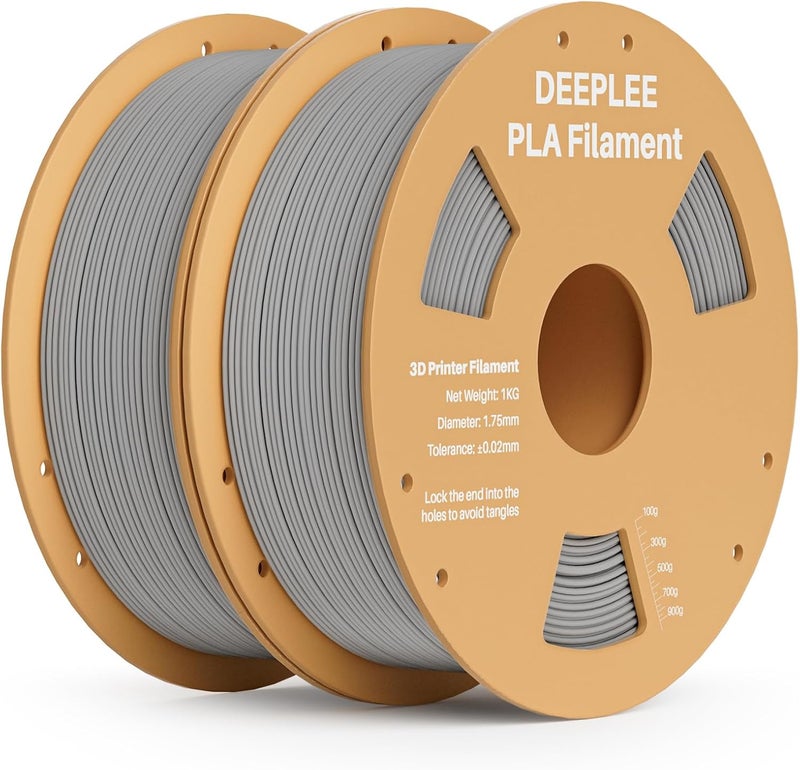 Deeplee PLA 1.75mm 3D Printer Filament, Dimensional Accuracy +/- 0.02mm, Neatly Wound, No Clogging, Vacuum Package, Fits for Most FDM 3D Printers, Cardboard Spool 2kg Grey - Image 1